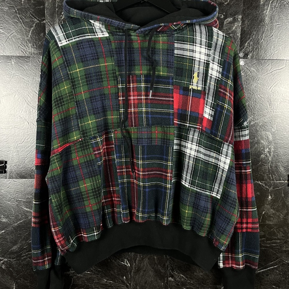 Polo Ralph Lauren Women's Green Plaid Tartan Fleece Hoodie Small